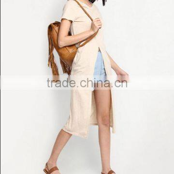 Women Blank Cotton Longline Design t Shirt photo-5