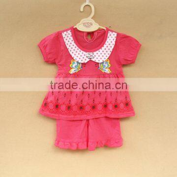 Wholesale summer cotton printing girls kids t shirt with pants set