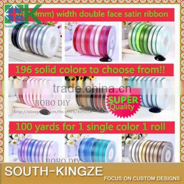 9MM width double face satin ribbon,100% polyester,100 yards/color,reach SVHC free,196 colors available,free shipping B2013125