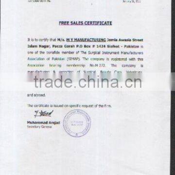 FREE SALE CERTIFICATE.