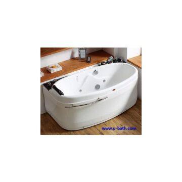 Oval shape massage bathtub with wooden deck