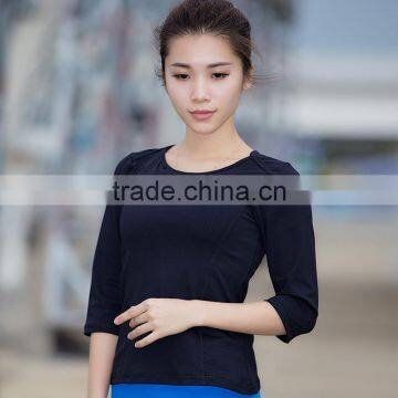 Womens 3/4 Sleeve Shoulder Drape Top Padded Fitness Dry Fit Wear Yoga Training Shirt