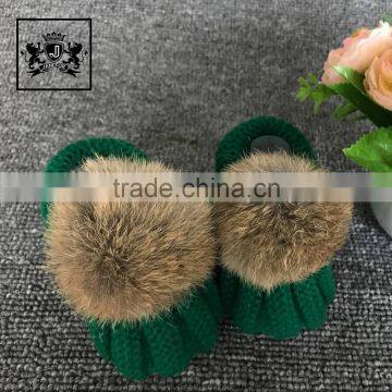 Handmade Winter Fall Boot Childrens Shoes Babies Booties Sandals With Rabbit Fur Ball