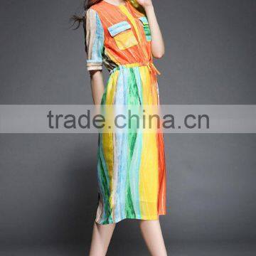 Summer Womens Fashion Casual Long Chiffon Maxi Dresses Lasies Short Sleeve Multi-Color Printed Dress photo-3