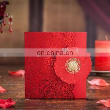 New Arrival Cheap Price 6062 Chinese Red Flower Wedding Invitation Cards