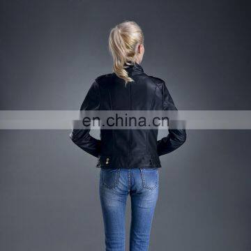 2017 New Style Women Spring Fashion Slim Zipper PU Leather Jacket photo-4