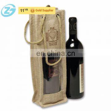 Recycled Transparent PVC/Burlap Jute Gift Wine Bottle Bag