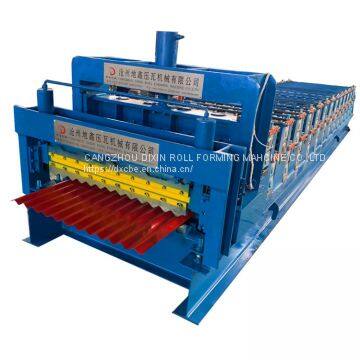 Cangzhou Dixin Galvanized Metal Aluminum Double Layer IBR Trapezoidal Sheet Roof Tile Wall Panel Cold Roll Forming Machine