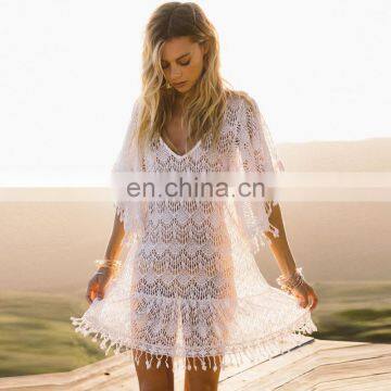 Lace Beach Cover up Tassel Bathing suit cover ups Vestido playa crochet Saida de Praia Cover up Kaftan bikinis shirt swimsuit