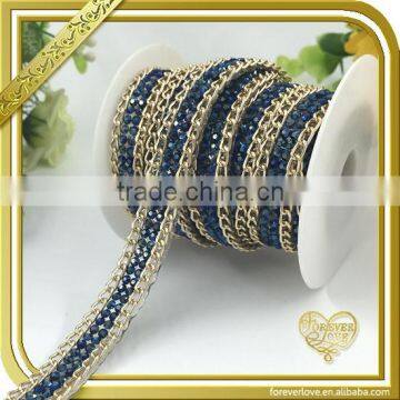 Blue rhinestone chain trim resin ab crystal embellished diamond belt for for wedding dress FHRS-009