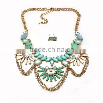 Fashion Necklace And Earring Set 2015 Acrylic Stones Casting Charms And Chains Choker Necklace New Gold Jewelry photo-2