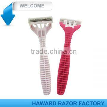 TRIPLE blade rubber handle lady use disposable razor