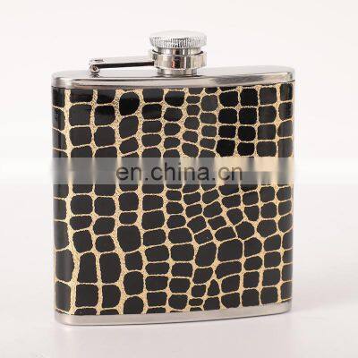 Portable Gift Box Alcohol Liquor Colour Vodka Black Blanks Wholesale Leather Hip Flask Stainless Steel 6oz photo-5