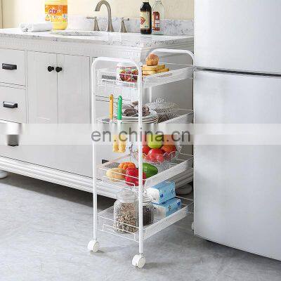 New Design Style High Quality Black White Household Metal 3 Tiers Storage Rack With Wheels Storage Trolley for Kitchen photo-5