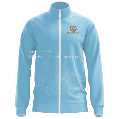 Custom Sublimation Blue Jacket of Blue Sleeves with White Zipper