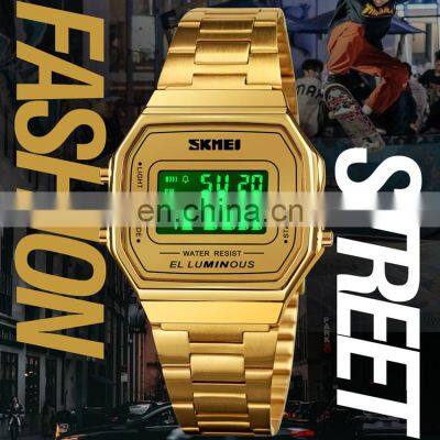 New Arrival Skmei 1647 Luxury Gold Digital Watch for Men Wristwatch Black Stainless Steel Strap Wholesale Price