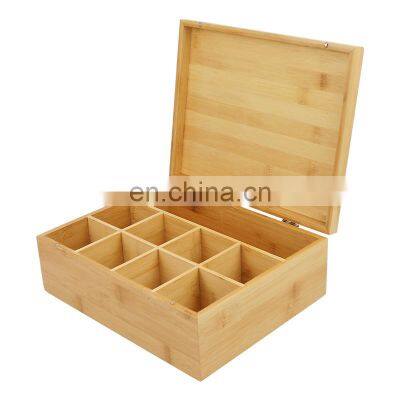 100% Bamboo Tea Box Chest Organizer 9 Storage Compartments Bamboo Storage Box photo-5