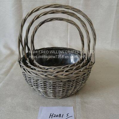 Customized grey wicker baskets Handmade Natural Willow Flower Baskets