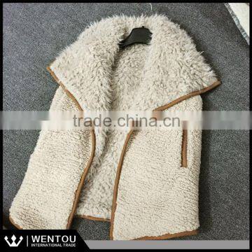 Fashion Female Slim Lamb Fur Collar Monogram Fur Vest Pure Color