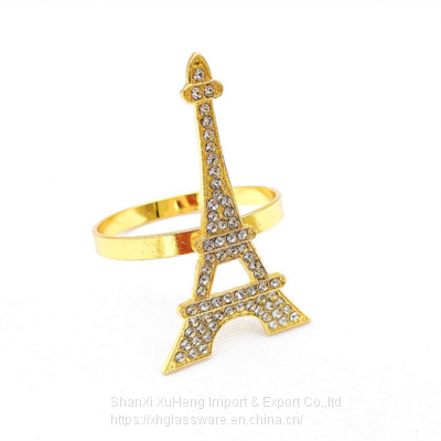 Creative Rose Gold Alloy Eiffel Tower Crystal Rhinestone Napkin Ring photo-5
