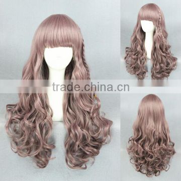 wholesale 65CM medium light brown curly wave Lolita women fashion synthetic hair wig