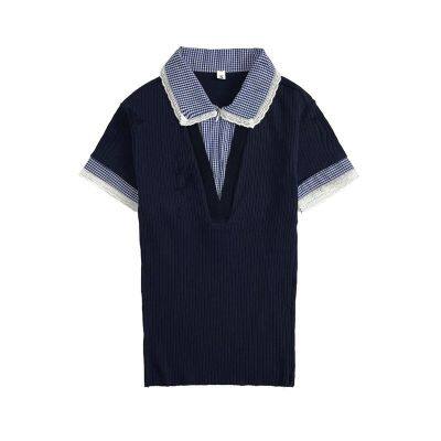 Novo T-shirt de ver?o 2025 de manga curta, camiseta feminina de gola redonda vintage e solta com senso de design feminino