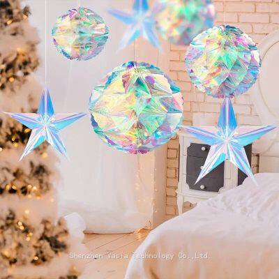 Iridescent Holographic Star Hanging Decorations for Party Ceiling & Window Ornament Supplies