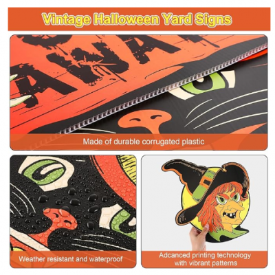 Wholesale 8PCS Halloween Yard Signs – Vintage Corrugated Plastic Lawn Decorations With Stakes | Witch photo-4