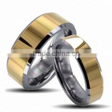 Two Tone Gold Shiny Center & Beveled Edges Tungsten Carbide Wedding Band Ring Set