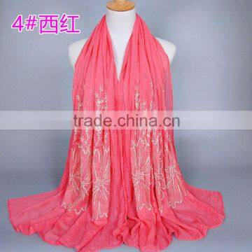 Latest Design Spring Korean Fashion Embroidery Floral Shawl Women Scarf