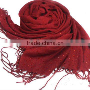 Best Selling With Hot Fix Rhinestones On Fashion Women Solid Acrylic Tassel Winter Scarf