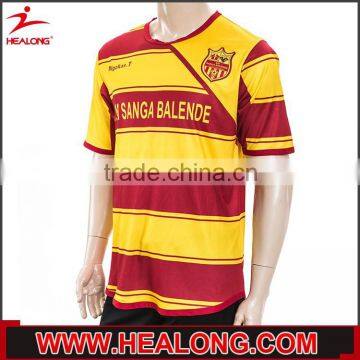 100% Polyester Comfortable Hand Feeling Custom Soccer Jersey Red and Yellow Color Design