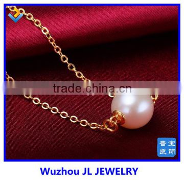 Luxury Simple natural water round shaoe pearl silver necklace with gold necklace