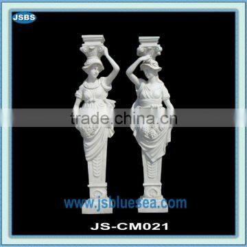 White marble woman statue column