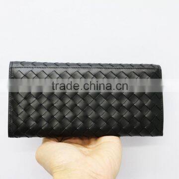 2016 Alibaba wholesale weave leather women wallet Europe style lady clutch bag fancy black purse taobao