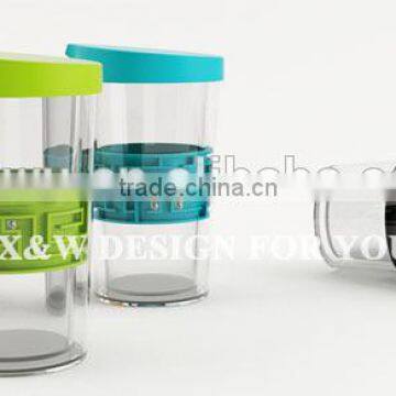 X&W 350ml food grade double wall drink bottle with maze