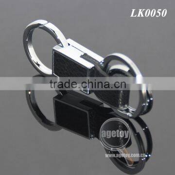 Pull-tab Rotatable Alloy Keyholder Hanging Buckle Double Keyring Black Genuine Leather Keychain photo-4