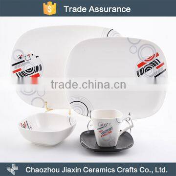 Modern decal design square white durable ceramic dinner set