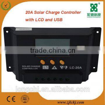 Intelligent 12V/24V 20A PWM solar charge controller with LCD and USB