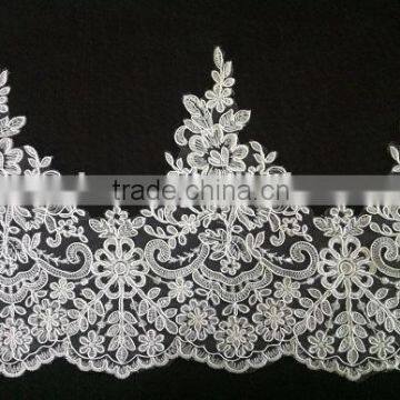 Top quality white corded lace flower design for wedding dress