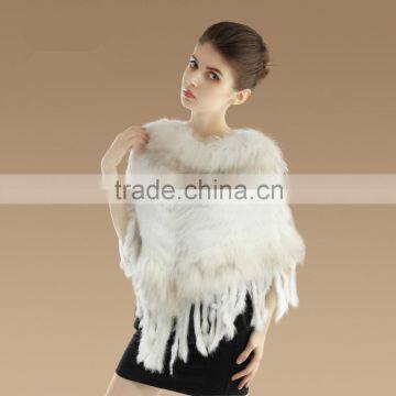 High quality kintted rabbit fur cape with raccoon fur collar wholesale