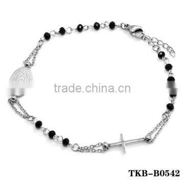 virgen de guadalupe bracelet beads silver and black beads stainless steel catholic charm cross pendant handmade