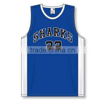 100% Polyester Custom Crew Neck Sleeveless Sharks Basketball Jersey / Shirt