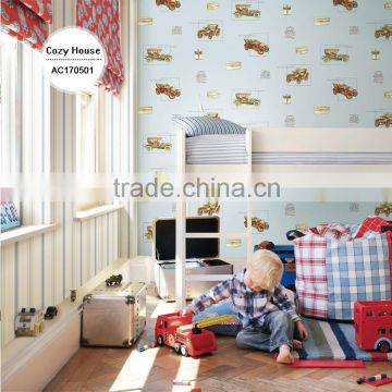 cheapest printing non woven wallpaper, polar blue cartoon striped walls wall sticker for teenage , decor wall decal price