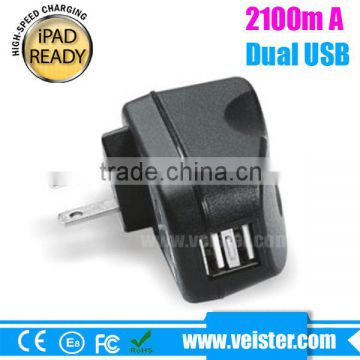 Colorful 5V2.1A Dual USB Travel Home AC Wall Charger for iPhone/ipad