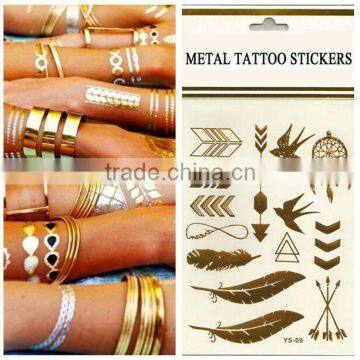 2015 New Fashionable Mixed Gold & Sliver Temporary Metallic Tattoo Sticker                        
                                                Quality Choice