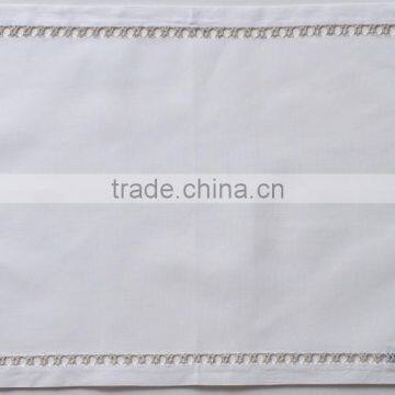 Hand hemstitch white cotton placemat in silver thread