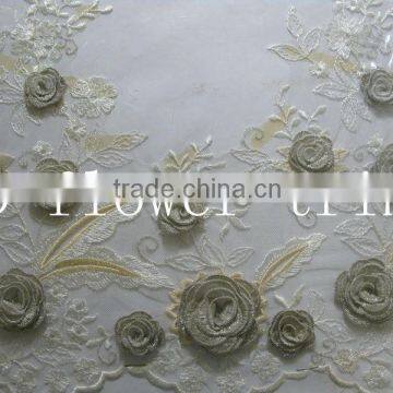 grey silver cord flower embroidery lace trim/floral lace for wedding dress