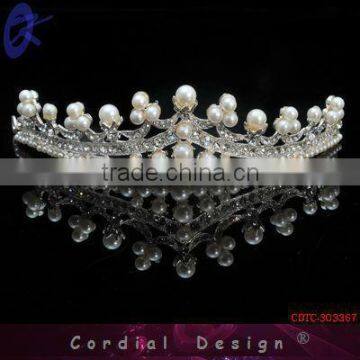 2013 Fashion Clear Rhinestone Pearl Tiara Crown For Wedding