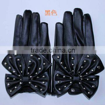 New Arrival Fashion black soft Leather Gloves for girl